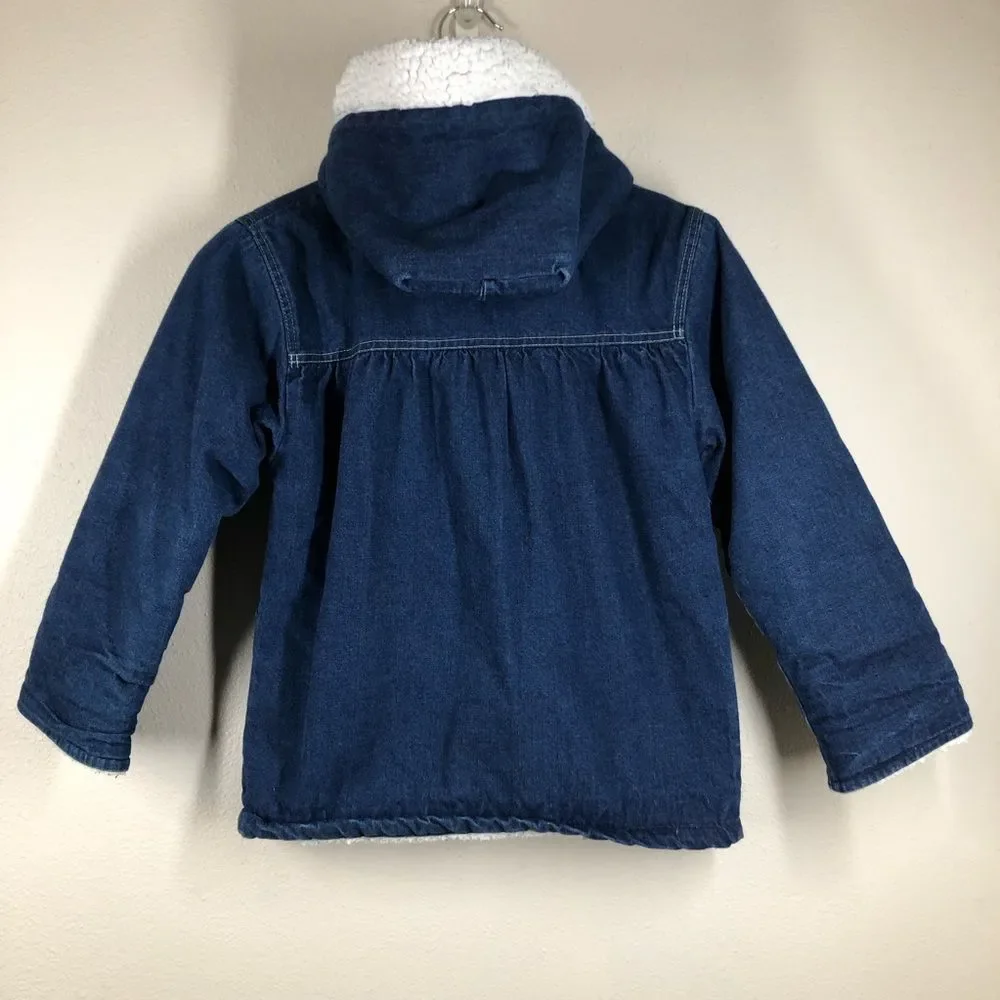 Vintage Kids OshKosh B’Gosh Sherpa Lined Denim Jacket Hooded Made In USA